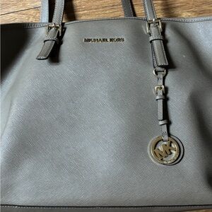 Michael Kors Brown Saffiano Leather Tote with Gold Logo Charm